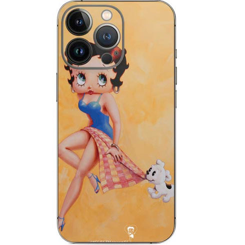 Betty Boop With Puppy Orange Background iPhone 14 Pro Skin